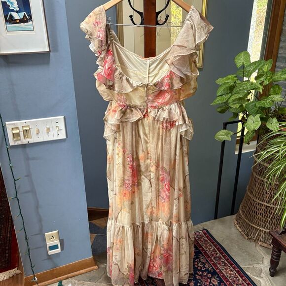 ASOS Curve Floral Patchwork Off‑Shoulder Cut‑Out Tiered Ruffle Midi Dress XL - Picture 5 of 9